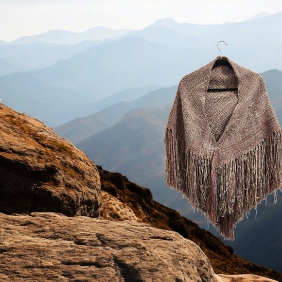 Vintage Mary Lynn OShea‎ Pink Gray Chenille Blend Woven Triangular Shawl Wrap - Picture 1 of 15